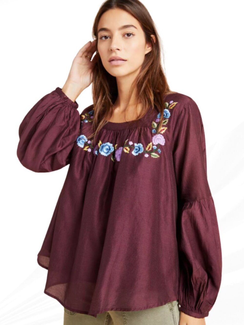 Samant Chauhan Helia Embroidered Swing Blouse XL Anthropologie Plum